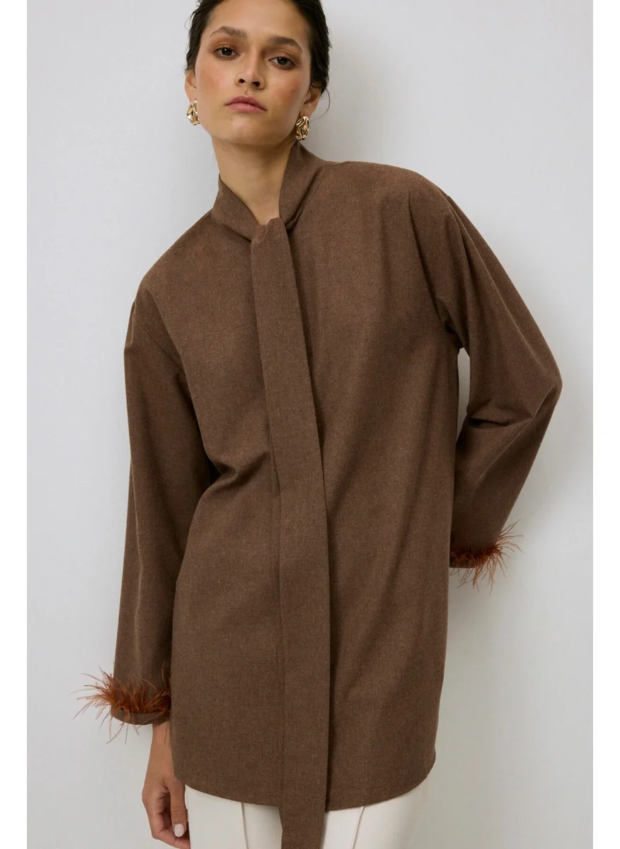 Touche Feather Detailed Melange Tunic