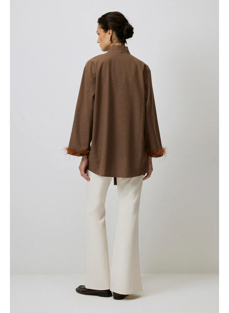 Touche Feather Detailed Melange Tunic