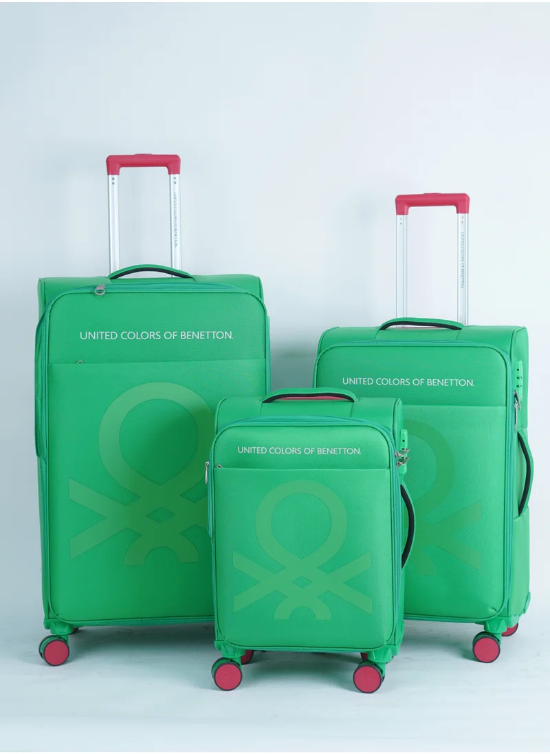 UNITED COLORS OF BENETTON BNTE-50 Set of 3 Luggage with TSA Lock| Material- Soft Trolley with lightweight| Adjustable Trolley Handle | Smooth Dual Wheels 360degree rotate| SIZE-20/24/28 Inch|GREEN
