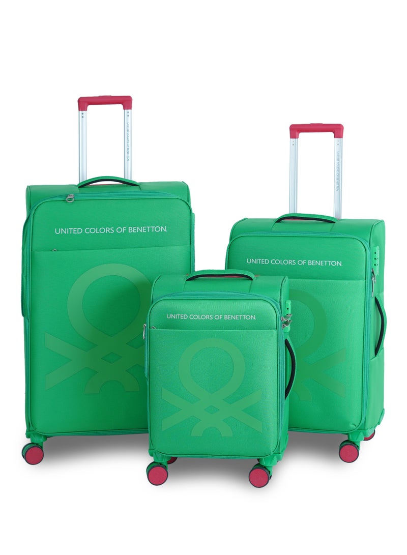 UNITED COLORS OF BENETTON BNTE-50 Set of 3 Luggage with TSA Lock| Material- Soft Trolley with lightweight| Adjustable Trolley Handle | Smooth Dual Wheels 360degree rotate| SIZE-20/24/28 Inch|GREEN - Image 1