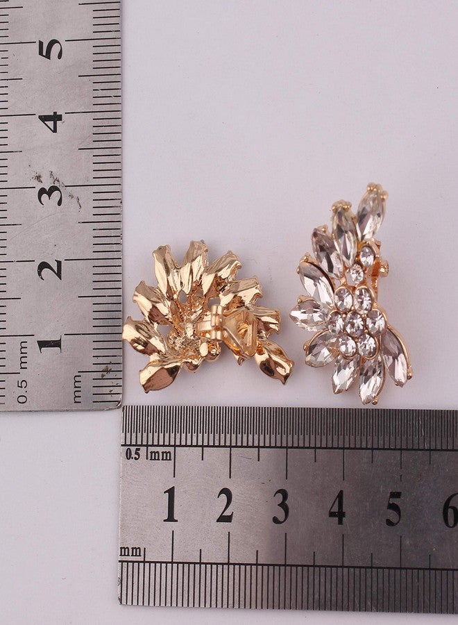 Grace Jun Luxury Fashion Gold Color Crystal Clip on Earrings Without Piecing for Women Party Wedding Anti-Allergy Earrirngs (White) - Image 2