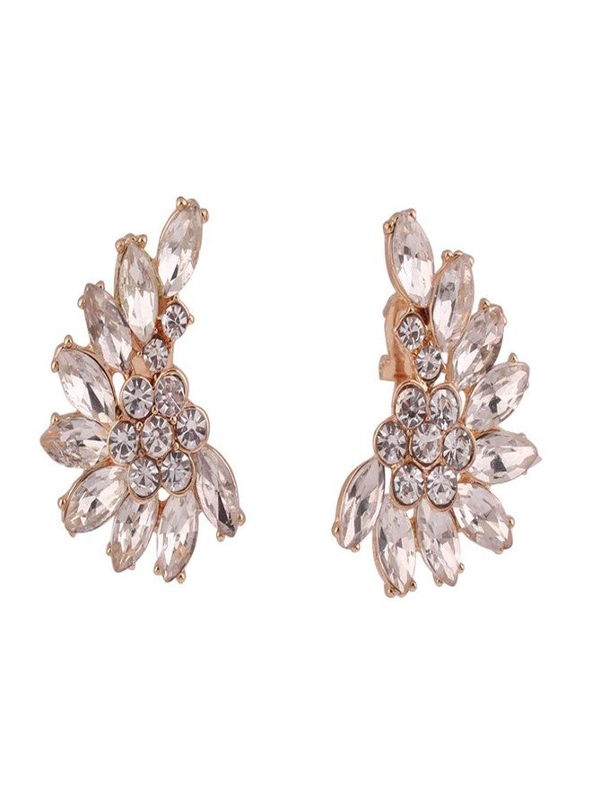 Grace Jun Luxury Fashion Gold Color Crystal Clip on Earrings Without Piecing for Women Party Wedding Anti-Allergy Earrirngs (White) - Image 1