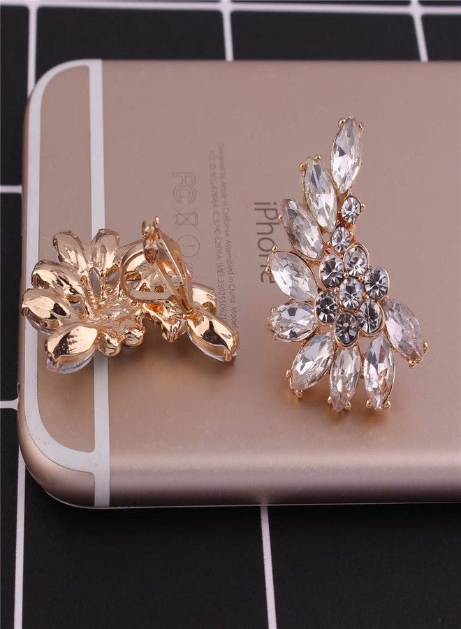 Grace Jun Luxury Fashion Gold Color Crystal Clip on Earrings Without Piecing for Women Party Wedding Anti-Allergy Earrirngs (White) - Image 3