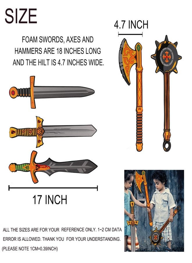 lausomile Foam Swords Weapons Toy for Boys - 17 inch Foam Sword Axe and Hammer Pack - Kids Pretend Playset - Image 2
