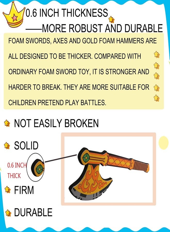 lausomile Foam Swords Weapons Toy for Boys - 17 inch Foam Sword Axe and Hammer Pack - Kids Pretend Playset - Image 3