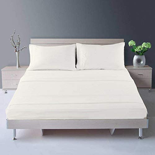 KEDARA CLOTH Kedara Cloth Microfiber Feel Glace Microfiber Elastic Fitted King Size Bed Bedsheet with 2 Pillow Cover78x84 Ivory Solid_78 x 84Cal King Bed  - Image 4