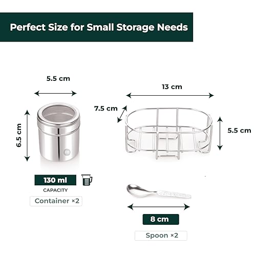 MARU Stainless Steel 2-in-1 Mukhwas Container with Wirestand, 130ml Each, Durable Containers with See-Through Lids, Ideal for Spices, Dry Fruits, Mouth Fresheners, Kitchen Organizer - Image 2