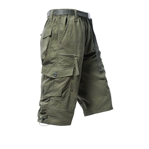Mylldey Men's Cargo Shorts 3/4 Relaxed Fit Mens Running Shorts 7 Pockets Elastic Waist Cotton Hiking Shorts (DarkGreen, 2XL) - Image 1