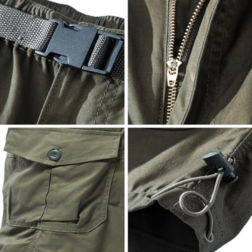 Mylldey Men's Cargo Shorts 3/4 Relaxed Fit Mens Running Shorts 7 Pockets Elastic Waist Cotton Hiking Shorts (DarkGreen, 2XL) - Image 4