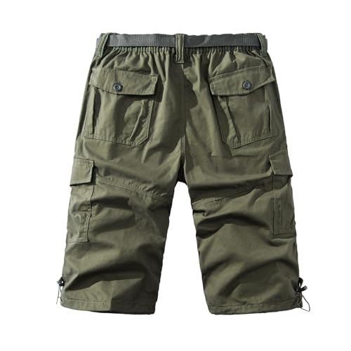 Mylldey Men's Cargo Shorts 3/4 Relaxed Fit Mens Running Shorts 7 Pockets Elastic Waist Cotton Hiking Shorts (DarkGreen, 2XL) - Image 3