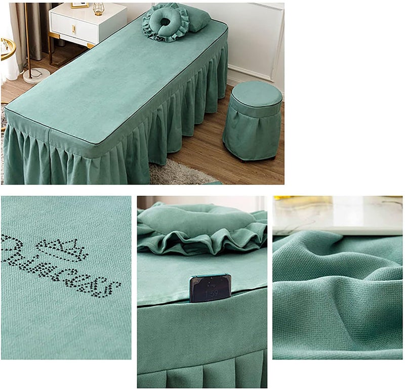 KKLT 4-Piece Microfiber Massage Table Sheet Set,Solid Color Massage Bed Cover Reusable Massage Table Skirt for Body Massage-Lake Blue 185x70cm(73x28inch) - Image 3