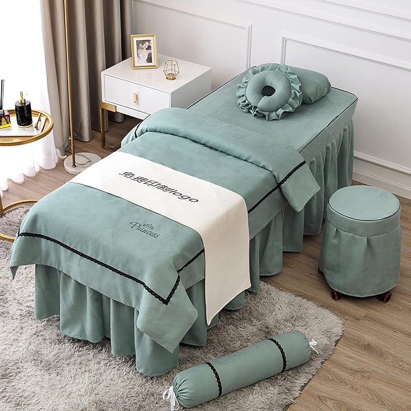 KKLT 4-Piece Microfiber Massage Table Sheet Set,Solid Color Massage Bed Cover Reusable Massage Table Skirt for Body Massage-Lake Blue 185x70cm(73x28inch) - Image 1