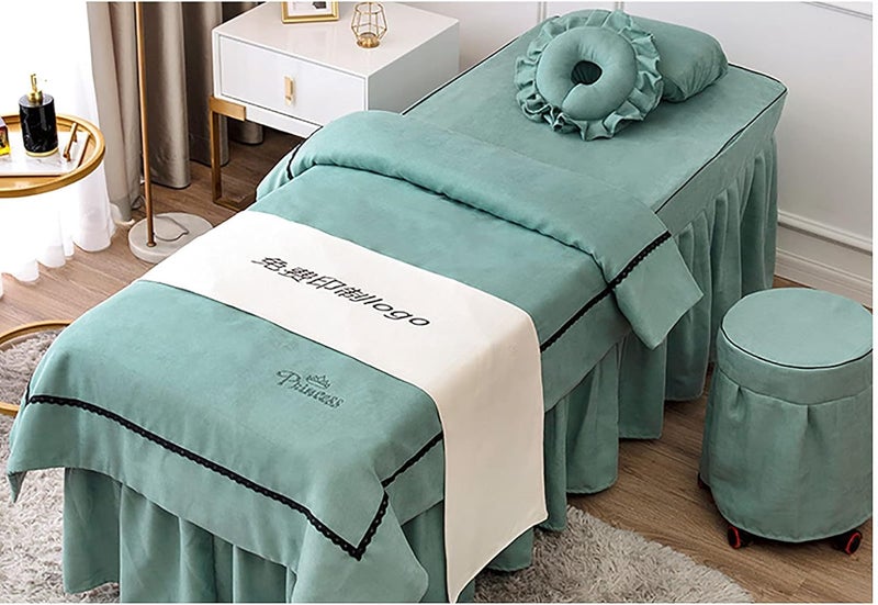 KKLT 4-Piece Microfiber Massage Table Sheet Set,Solid Color Massage Bed Cover Reusable Massage Table Skirt for Body Massage-Lake Blue 185x70cm(73x28inch) - Image 2
