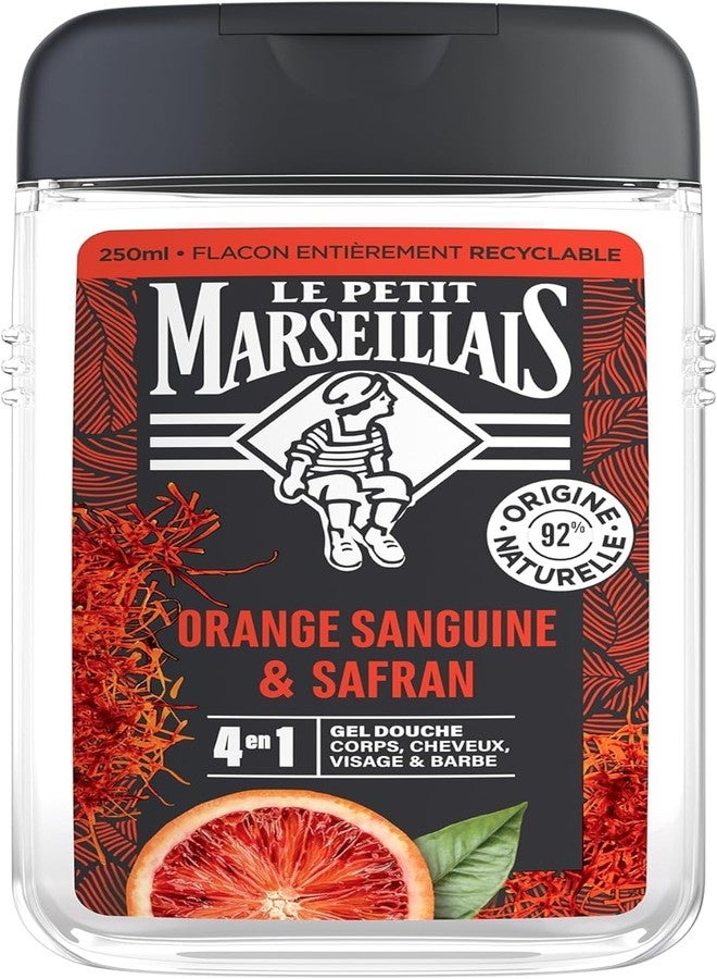 Le Petit Marseillais - Men's Shower Gel Blood Orange and Saffron (250 ml bottle) - 4 in 1 formula for body, hair, face & beard - 92% ingredients of natural origin and neutral pH - Image 1