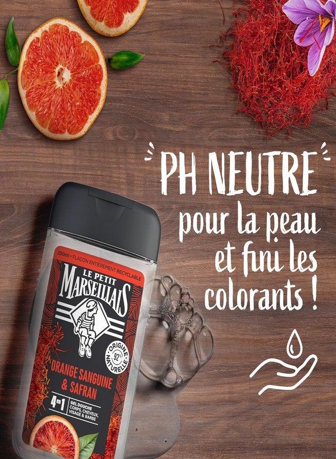 Le Petit Marseillais - Men's Shower Gel Blood Orange and Saffron (250 ml bottle) - 4 in 1 formula for body, hair, face & beard - 92% ingredients of natural origin and neutral pH - Image 5