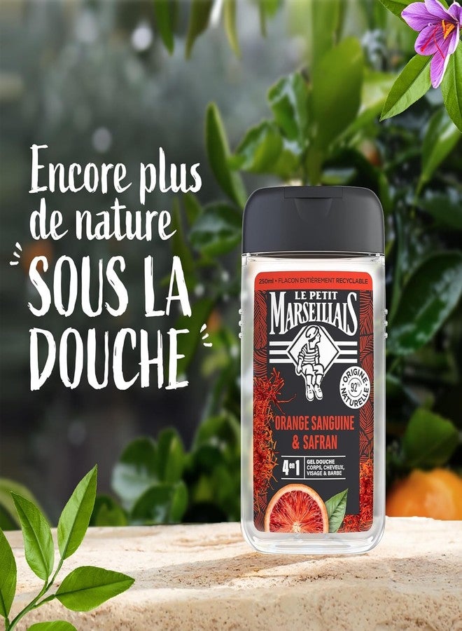 Le Petit Marseillais - Men's Shower Gel Blood Orange and Saffron (250 ml bottle) - 4 in 1 formula for body, hair, face & beard - 92% ingredients of natural origin and neutral pH - Image 3