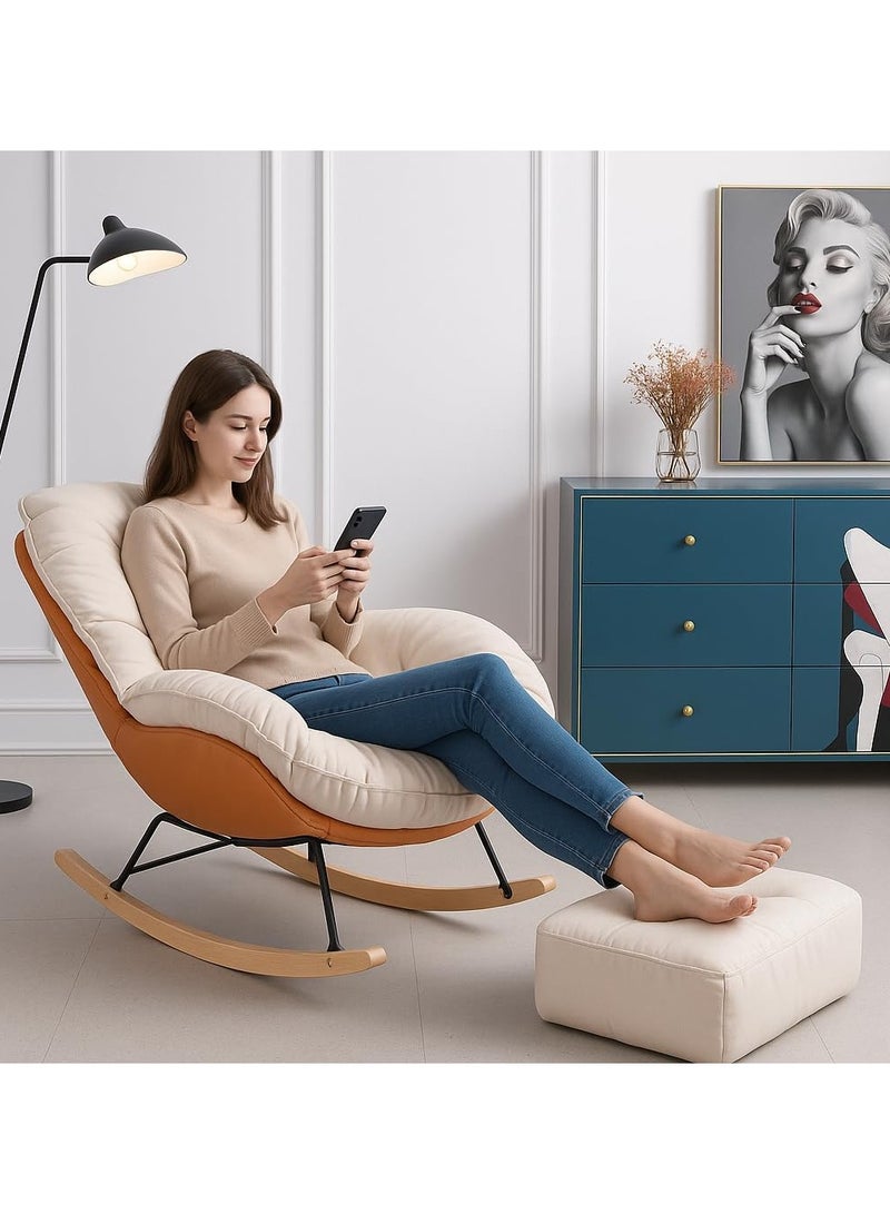 VUCATIN أريكة هزازة مع مسند للقدمين، كرسي هزاز عصري، أريكة كسولة مبطنة، أريكة هزازة لغرفة النوم، غرفة الأطفال، شرفة (بيج برتقالي) - Image 1