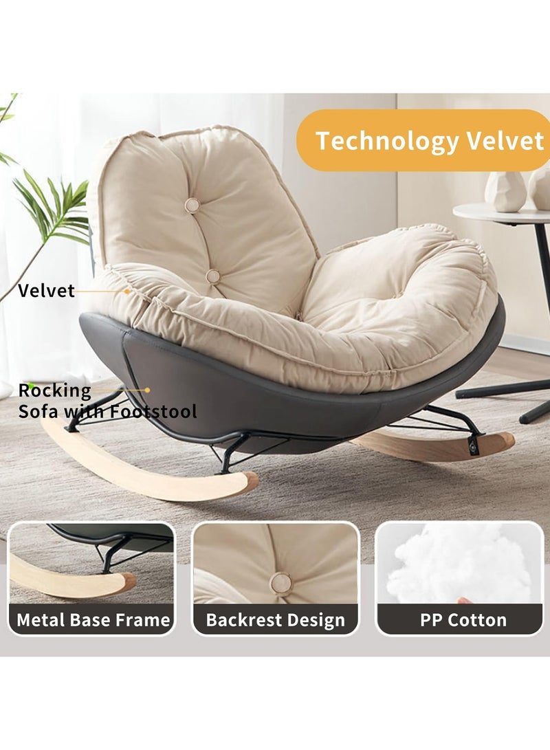 VUCATIN أريكة هزازة مع مسند للقدمين، كرسي هزاز عصري، أريكة كسولة مبطنة، أريكة هزازة لغرفة النوم، غرفة الأطفال، شرفة (بيج برتقالي) - Image 3