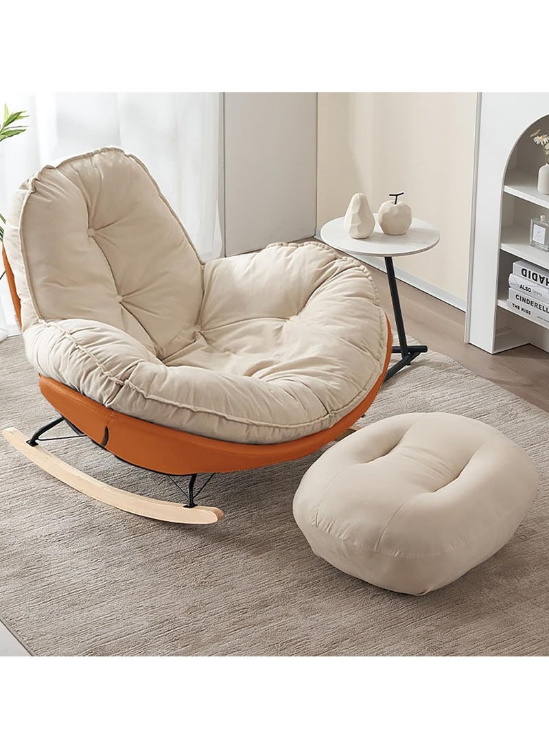 VUCATIN أريكة هزازة مع مسند للقدمين، كرسي هزاز عصري، أريكة كسولة مبطنة، أريكة هزازة لغرفة النوم، غرفة الأطفال، شرفة (بيج برتقالي) - Image 5