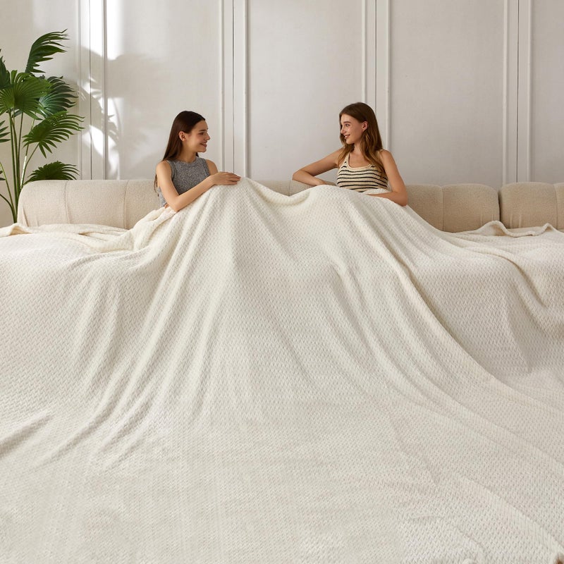 COOVA Oversized King Fleece Blanket 120x120 inches Soft Cozy Warm Giant Extra Large 10x10 Blanket for Bed Sofa CouchTravel Camping California Huge Big Throw Blanket Jacquard Iovry White