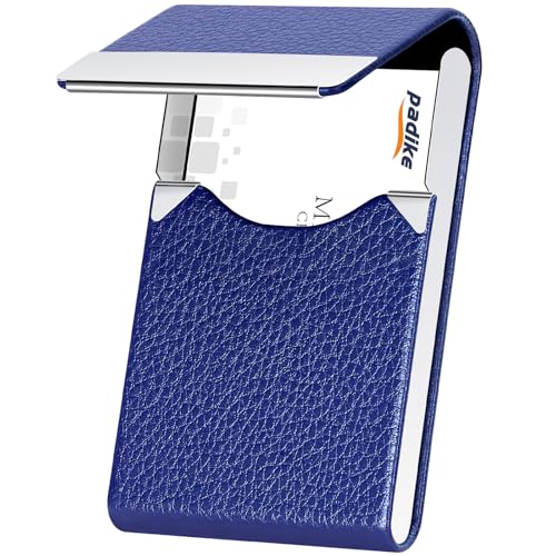 Padike Professional Business Card Holder PU Leather Business Card Case Name Card Holder Slim Metal Pocket Card Holder with Magnetic Shut (Blue) - Image 1