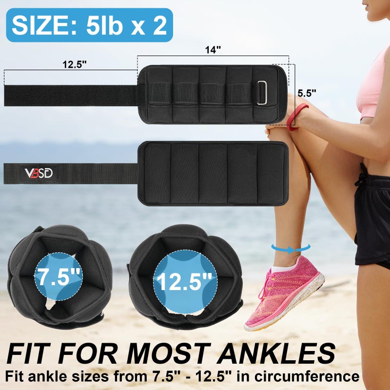 VBSD Adjustable Ankle Weights for Men Women, 10lb 1 Pair Leg Weight Straps, Weighted Ankle Weights Set for Gym, Yoga, Jogging, Walking, Aerobics, 1-5 lbs Each Ankle, 1 Pair 2-10 lbs - Image 2