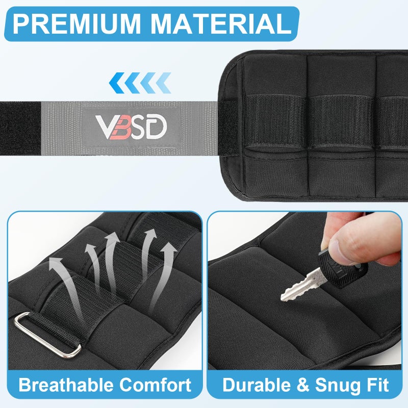 VBSD Adjustable Ankle Weights for Men Women, 10lb 1 Pair Leg Weight Straps, Weighted Ankle Weights Set for Gym, Yoga, Jogging, Walking, Aerobics, 1-5 lbs Each Ankle, 1 Pair 2-10 lbs - Image 3
