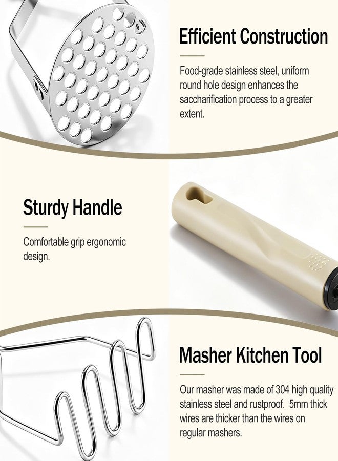 Vriysei Potato Masher Stainless Steel, 2pcs Heavy Duty Mashed Potato Mashers - Masher Kitchen Tool & Food Mashers for Potatoes, Beans, Avocado, Meat, Vegetables Dishwasher Safe - Image 3
