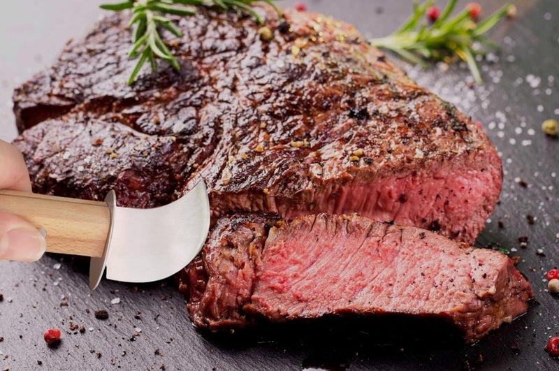 HSHQING Steak Rocking Knife with Anti-Slip Handle for One-Handed User, Super Sharp Rocker Ulu Knife for Limited Strength Hand Arthritis, Elderly or Pet Owner - Easy Chopping & Slicing for Meat, Veggies - Image 4