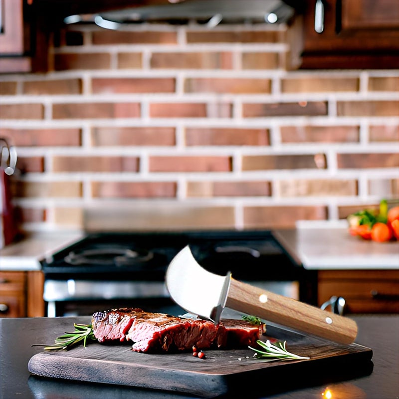 HSHQING Steak Rocking Knife with Anti-Slip Handle for One-Handed User, Super Sharp Rocker Ulu Knife for Limited Strength Hand Arthritis, Elderly or Pet Owner - Easy Chopping & Slicing for Meat, Veggies - Image 3