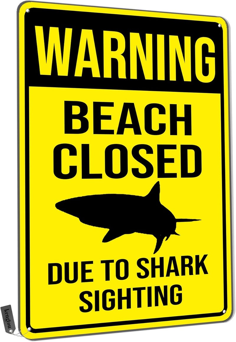 kengtou Warning Beach Closed Due to Shark Sighting Metal Sign - Image 1