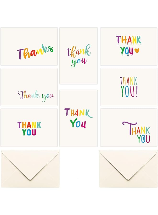 إيروريكس بطاقات الشكر، بطاقات المعايدة، بطاقات الشكر، مجموعة متعددة تتضمن 8 بطاقات ملونة و8 مظاريف للأصدقاء والعائلة والجامعة وحفلات استقبال المولود وحفلات الزفاف والتخرج والأعمال التجارية - Image 1