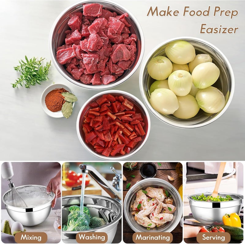 E-far طقم وعاء خلط من الفولاذ المقاوم للصدأ E-far مع أغطية - Image 5