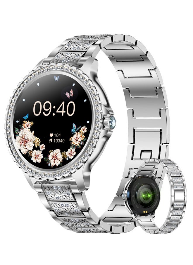 RollsTimi  Lady's Fashion Smartwatch Bluetooth Call 1.32inch Round Screen Health Monitoring Fitness Tracker Waterproof AI Voice Assistant Women I58 Smart Watch,Silver  - Image 1