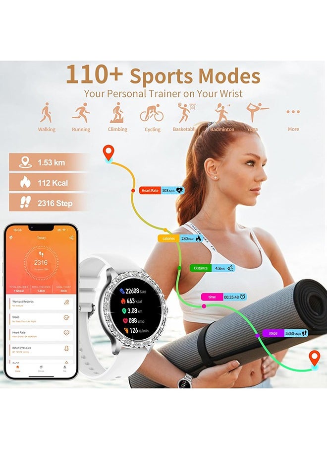 RollsTimi  Lady's Fashion Smartwatch Bluetooth Call 1.32inch Round Screen Health Monitoring Fitness Tracker Waterproof AI Voice Assistant Women I58 Smart Watch,Silver  - Image 3