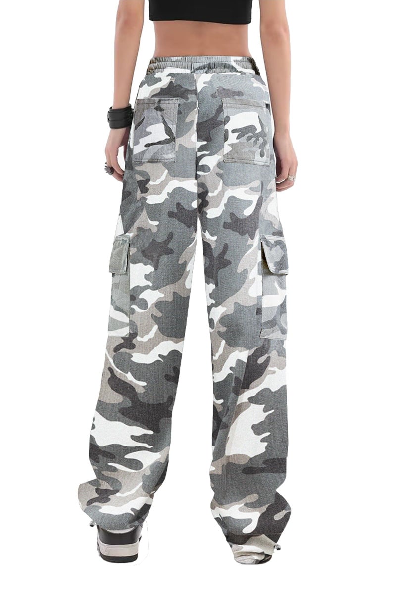 SESERAGI Cargo Pants Women Baggy Streetwear Y2K Drawstring Trousers Wide Leg Pants Light Grey L - Image 2