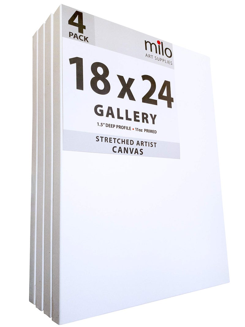 milo Stretched Artist Canvas  18x24 inches  4 Pack  15 inch Thick Gallery Profile  11 oz Primed Large Canvases for Painting Ready to Paint Art Supplies for Acrylic Oil