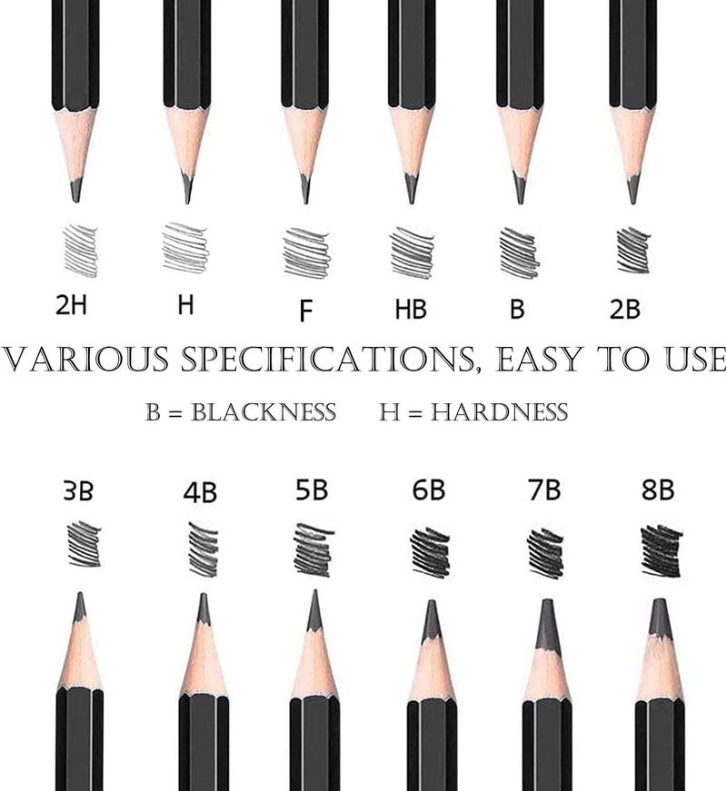 Corslet 52pc Sketch Pencil Set Drawing Kit Drawing Pencils 25 Sheets Sketchbook A5 Charcoal Pencils for Artists Watercolor Colour Shading Pencils Set Blending Stumps Sketching Kit Art Supplies - Image 5