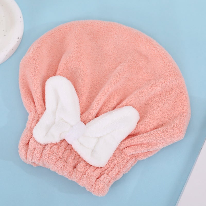 Generic Womens Dry Hair Cap Water Absorbent Quick-drying elastic Shower Cap Cute Long and Short Hair Shampooing Hair Dry Hair Towel Coral Fleece Turban Camellia powder