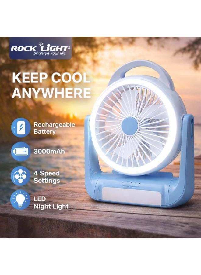 Rock Light Rechargeable Portable Fan with LED Light 3000mAh - Image 2