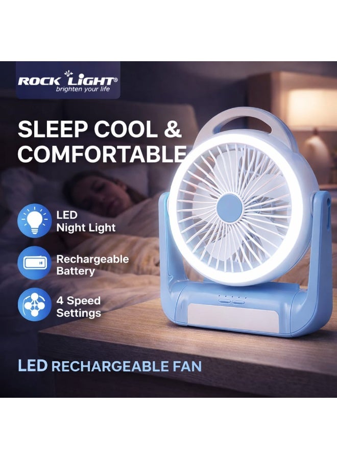Rock Light Rechargeable Portable Fan with LED Light 3000mAh - Image 1