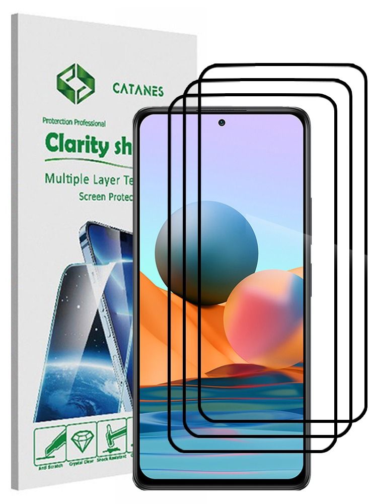 CATANES 3 Pack For Xiaomi Redmi Note 10 Pro Screen Protector Tempered Glass Full Glue Back - Image 1
