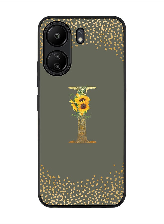 Stylizedd Rugged Black Edge Case for Xiaomi Redmi 13C 4G, Slim fit Case Cover Custom Monogram Initial Letter Floral Pattern Alphabet - I (Olive Green) - Image 1