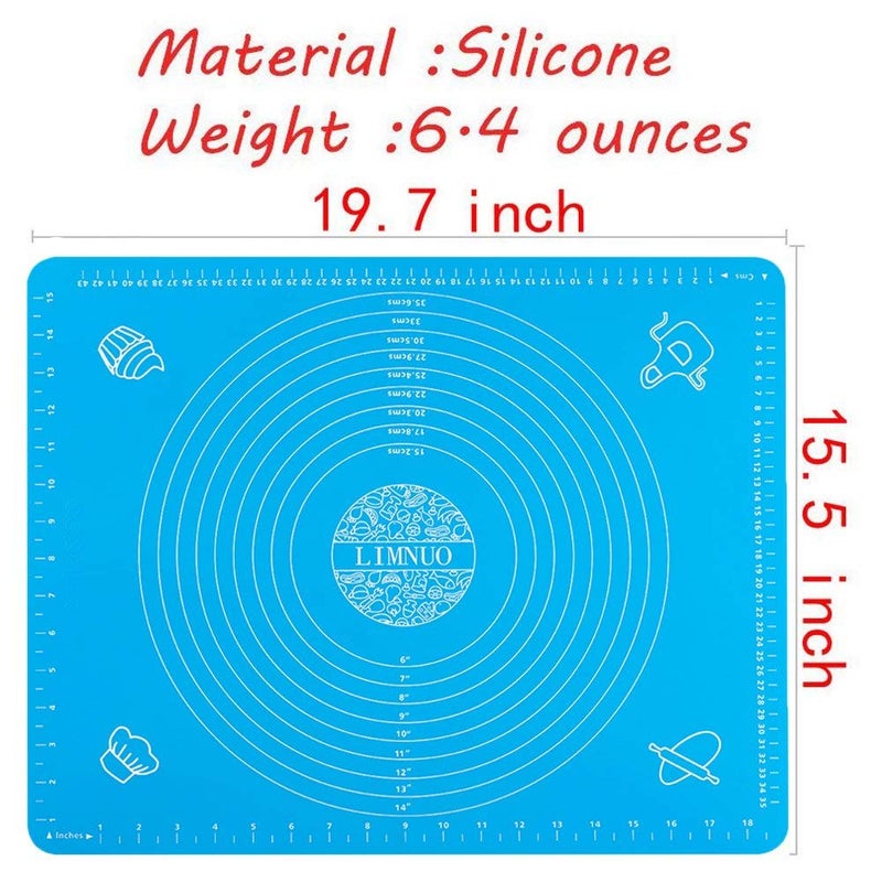LIMNUO Silicone Baking Mat, Extra Thick Large Non Stick Pastry Mat Sheet for Dough Pie Crust Rolling Mats (Blue, M-16''(W)*20''(L)) - Image 3