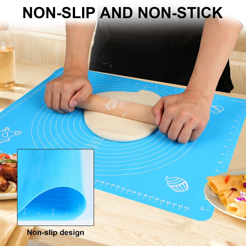LIMNUO Silicone Baking Mat, Extra Thick Large Non Stick Pastry Mat Sheet for Dough Pie Crust Rolling Mats (Blue, M-16''(W)*20''(L)) - Image 4