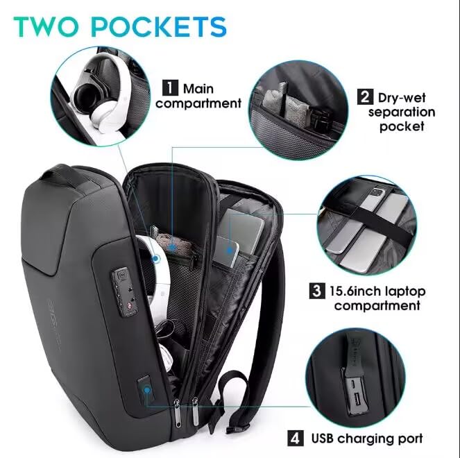 BANGE Anti Theft Business Backpack Fits 15.6 Inch Laptop,Smart Work Backpack with USB Charging Port for Office Work Airplane Business Travel - Image 2