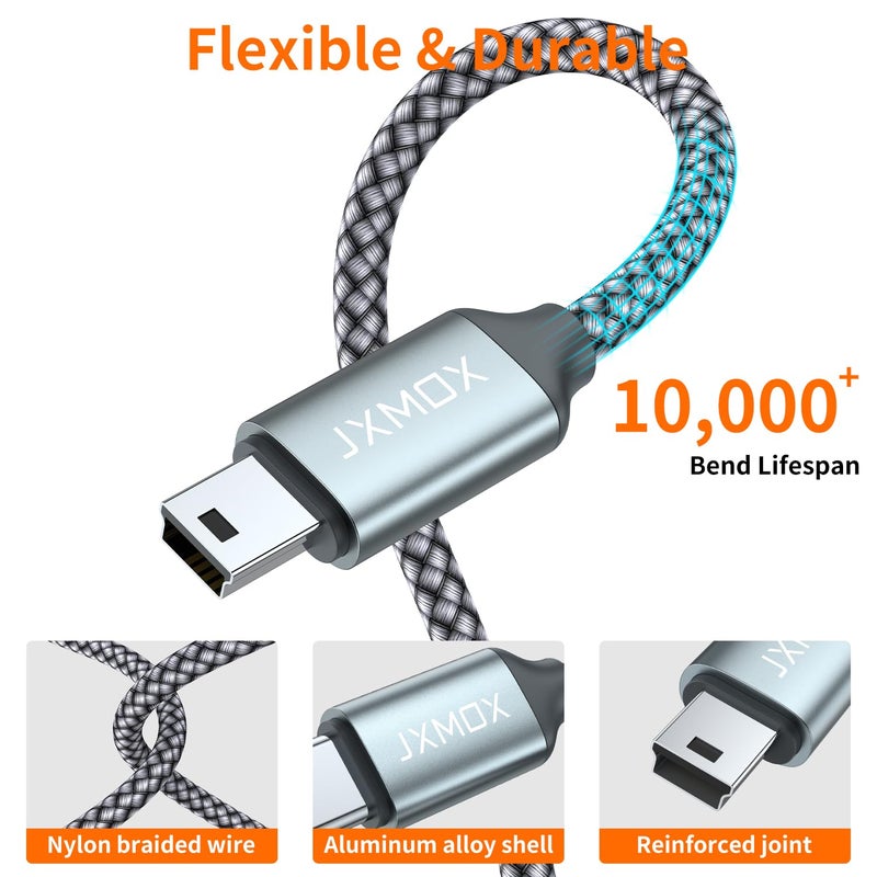 JXMOX USB C to Mini USB Cable,(3.3ft 2-Pack) Mini USB to Type C Cable Charging Cord for GoPro Hero 3+, PS3 Controller, MP3 Player, Dash Cam, Digital Camera, GPS Receiver, PDAs and More Mini B Devices - Image 5