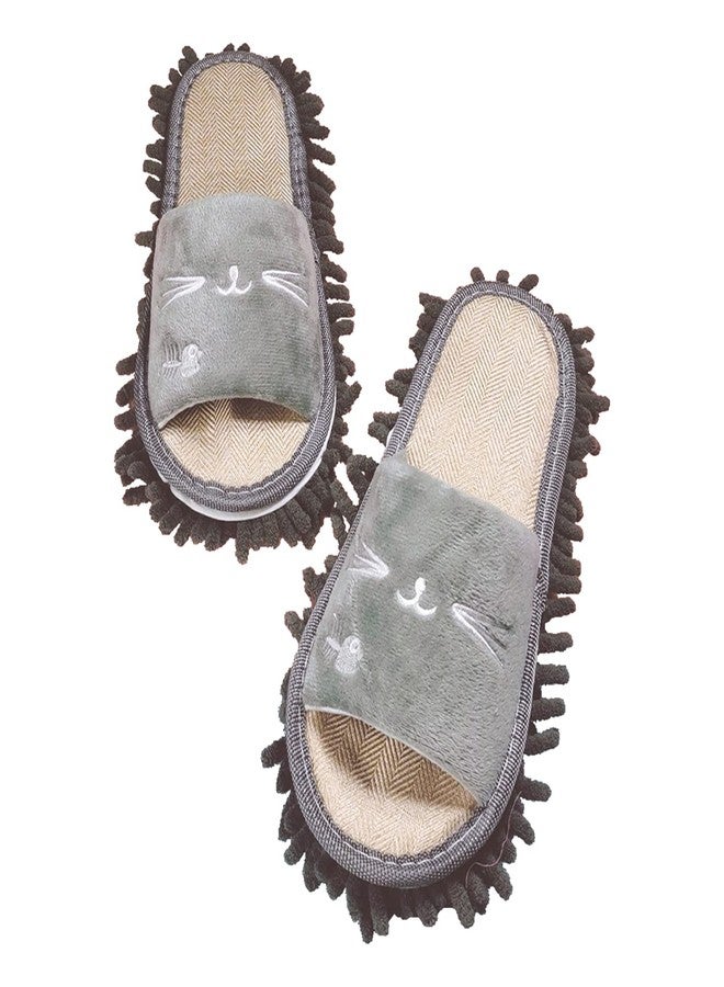 Moorfowl Cat Chenille Microfiber Mopping Slippers Detachable for Women Dust Dirt Hair Mop Slippers Washable for Floor Cleaning - Image 1