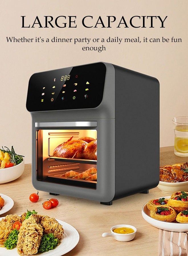 DUNISO قلاية هوائية أوتوماتيكية سعة 10 لتر 10 في 1 تحكم رقمي عالي السعة قلاية هوائية دوامية، دوران هواء ساخن، قلاية هوائية سريعة منخفضة الضوضاء مع نافذة واضحة وضوء لطهي صحي قليل الدهون بدون زيت - Image 2