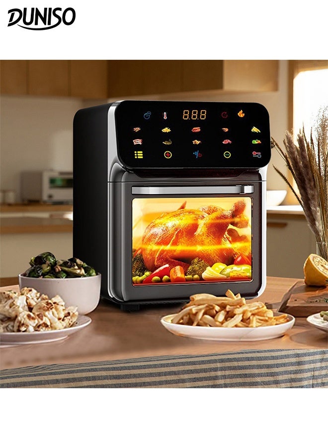 DUNISO قلاية هوائية أوتوماتيكية سعة 10 لتر 10 في 1 تحكم رقمي عالي السعة قلاية هوائية دوامية، دوران هواء ساخن، قلاية هوائية سريعة منخفضة الضوضاء مع نافذة واضحة وضوء لطهي صحي قليل الدهون بدون زيت - Image 1